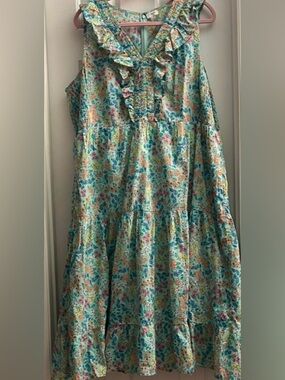 J. Crew Floral Ruffle Tiered Sundress - Blue & Pink sz 20 midi